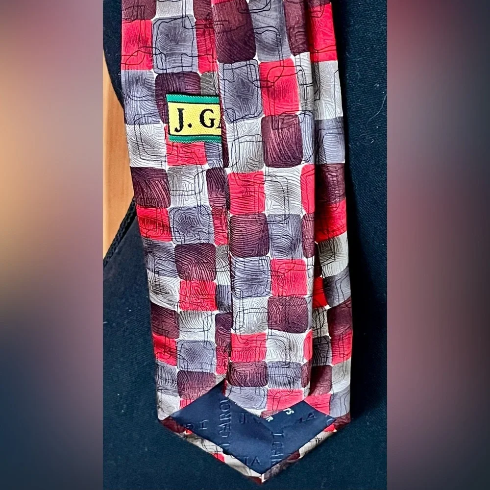 VTG Jerry Garcia Silk Tie Space Containers 34 Artsy Checkered Red Psychedelic